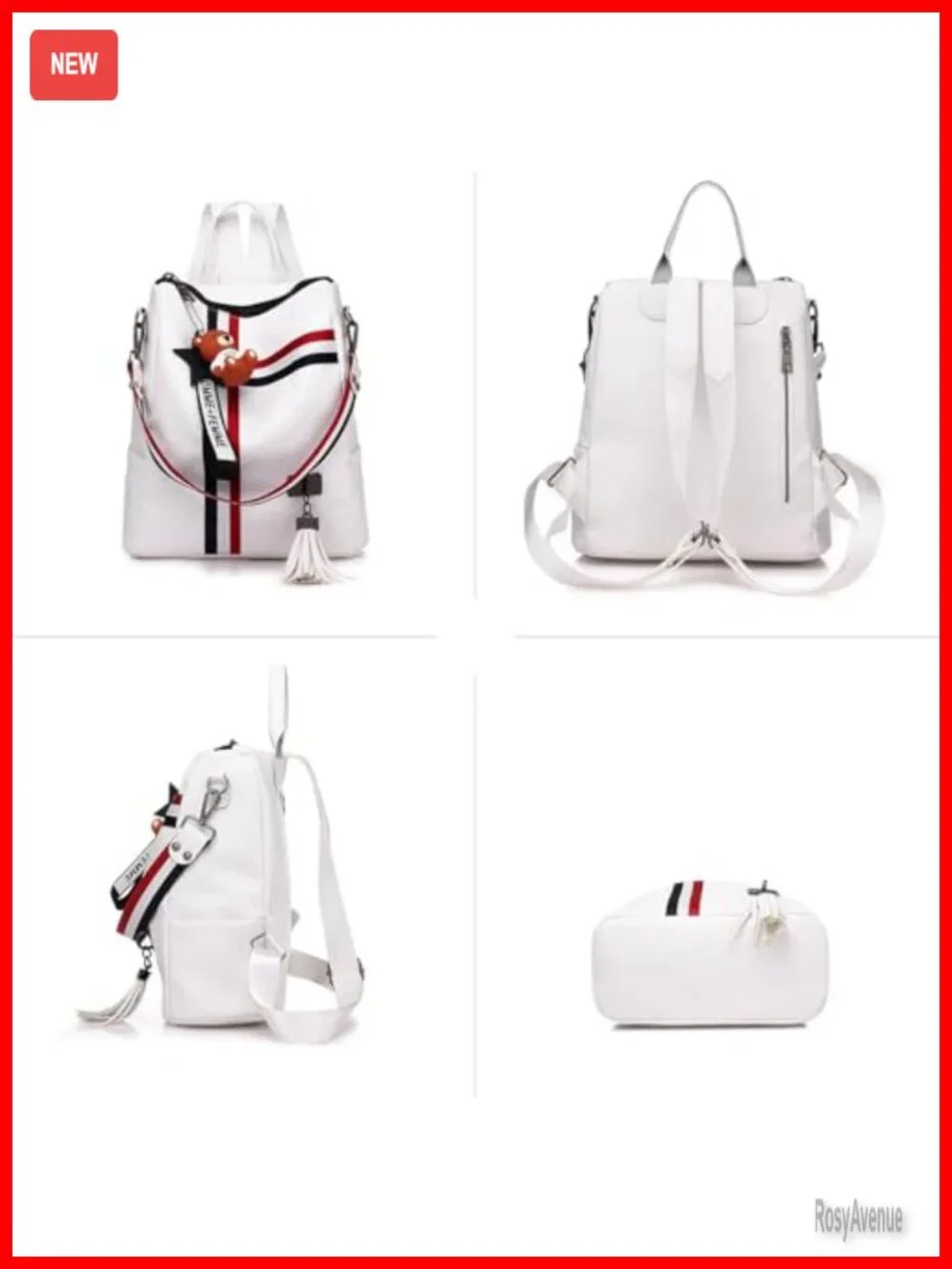 Faux Leather Backpack Purse for Women Travel Daypack with Tassel